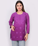 Purple Cotton Kurti for Women – Elegant Floral Embroidered Casual Wear Top