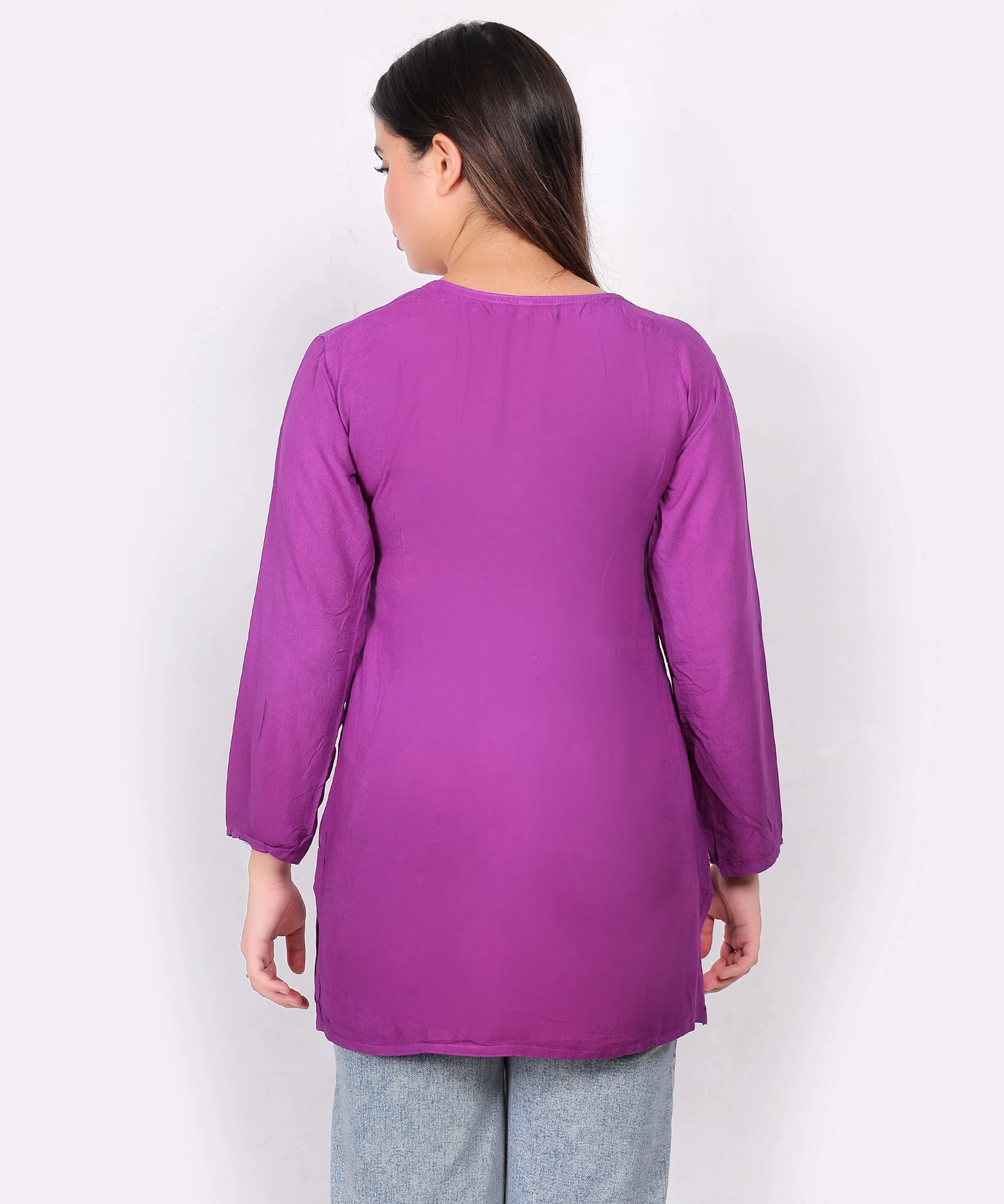 Purple Cotton Kurti for Women – Elegant Floral Embroidered Casual Wear Top