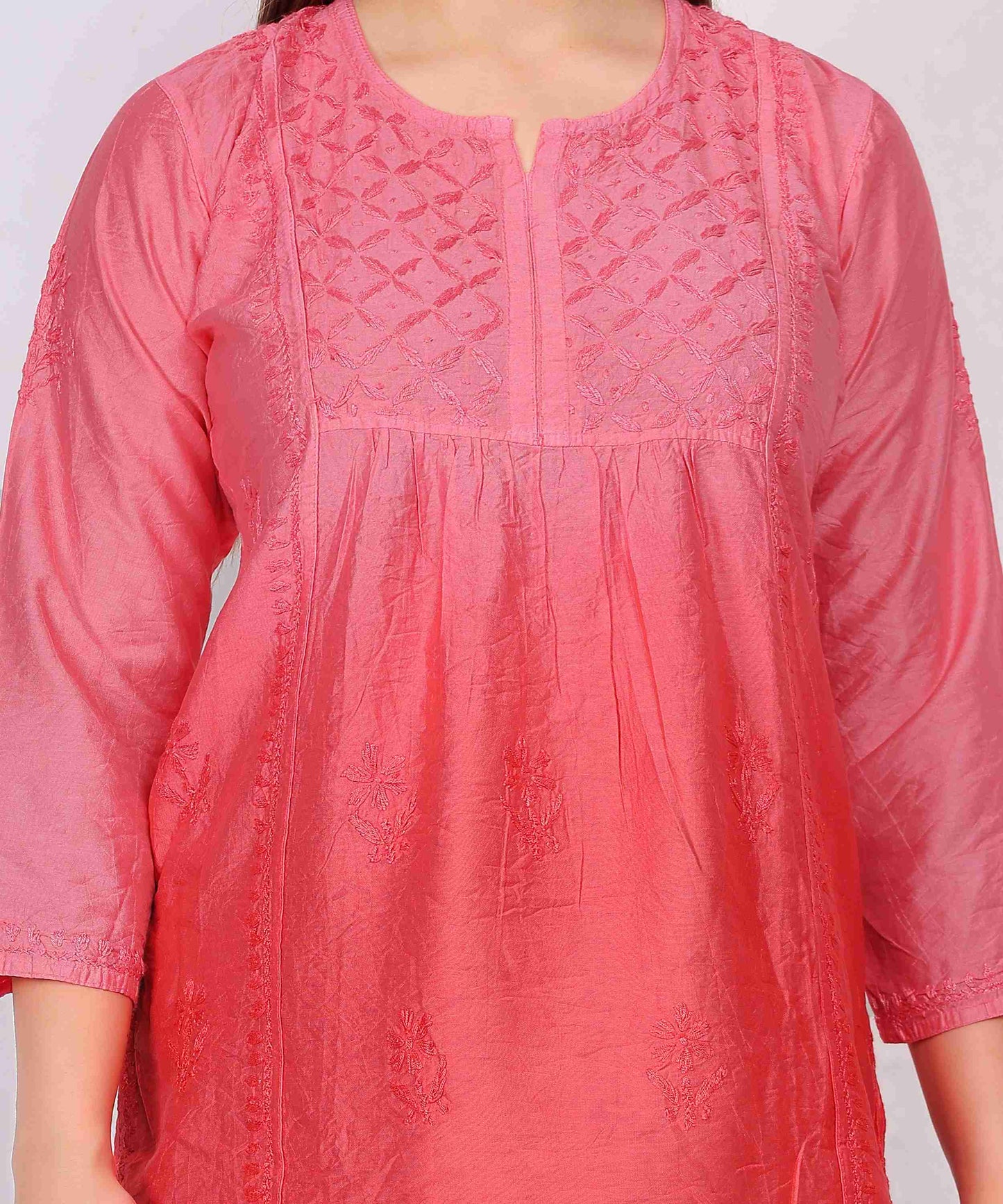 Women’s Chikankari Cotton Kurti in Tomato Red | Elegant Embroidered Tunic for Casual & Office Wear