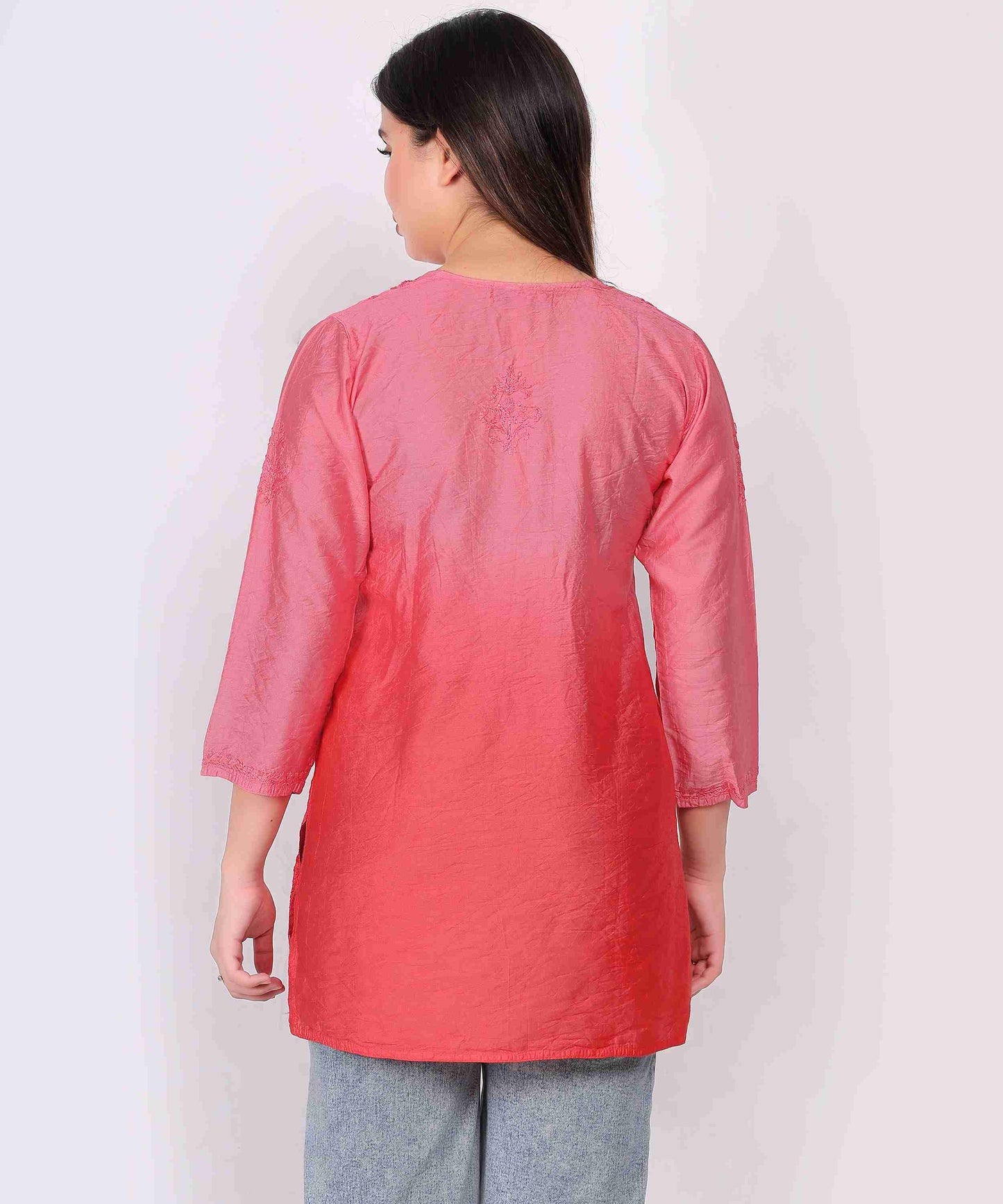 Women’s Chikankari Cotton Kurti in Tomato Red | Elegant Embroidered Tunic for Casual & Office Wear