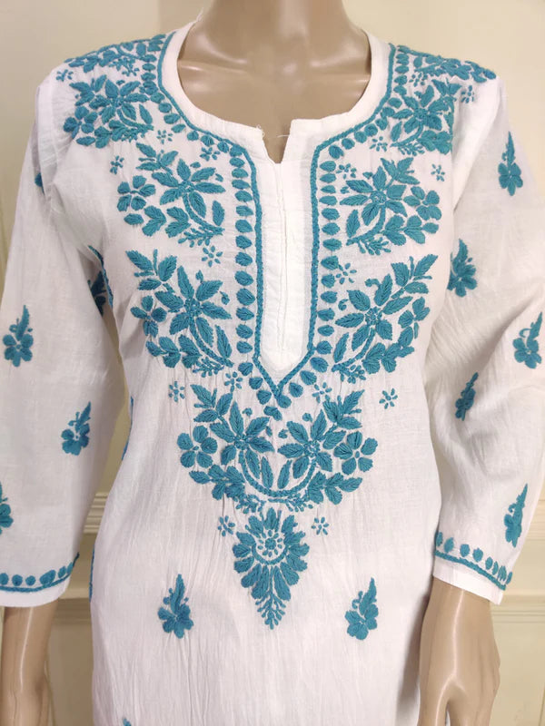 Womens Hand Embroidered Chikankari Mulmul Cotton Kurta and Palazzo 2618