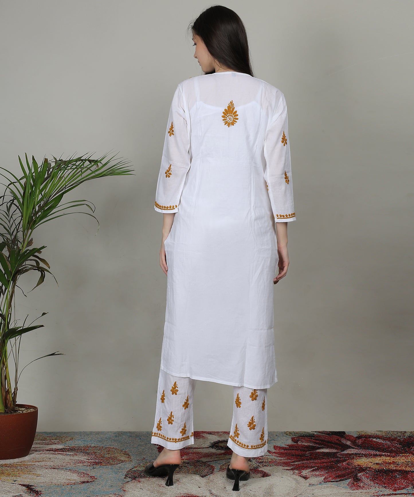 Womens Hand Embroidered Chikankari Mulmul Cotton Kurta and Palazzo 2618