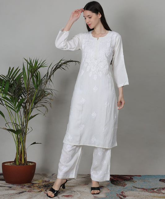Hand-Embroidered Chikankari Rayon Flex and Pant