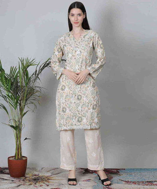 Noor Chikankari Pure Cotton Hand Embroidered Kurti Set for Women
