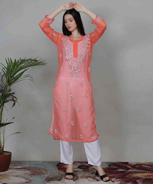 Noor Chikankari Georgette Hand Embroidered Kurti for Women