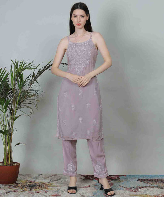 Noor Chikankari Sleeveless Georgette Kurti Set for Women