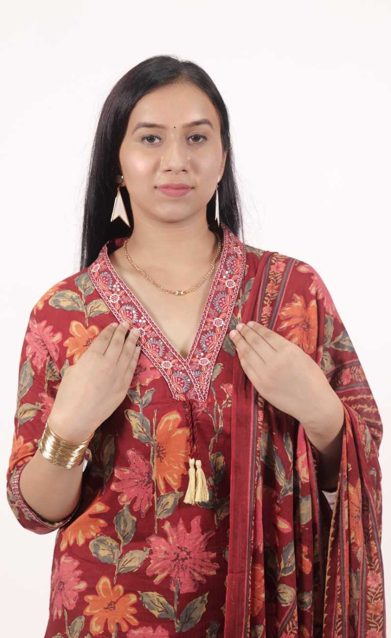 Women’s White Cotton Blend Kurta Pant Set – Elegant Floral Embroidered Kurta with Red Border and Matching Pants, Traditional Indian Ethnic Wear for Festive, Casual & Party Occasions