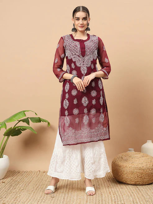 Hand Embroidered Chikankari Georgette Kurta with Slip "2584"