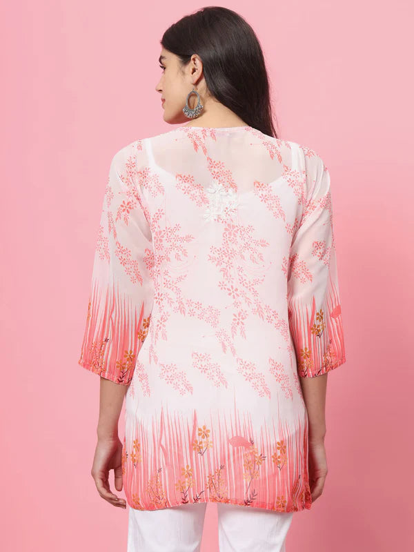 Hand Embroidered Chikankari Georgette Short Kurti with Specty-2593