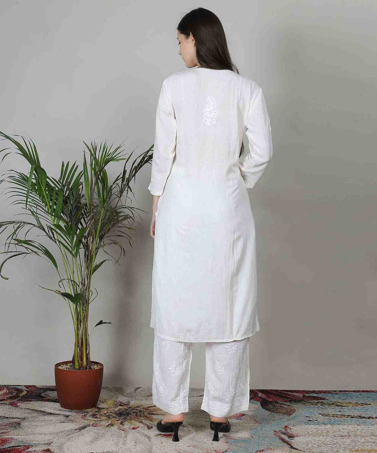 White Chikankari Kurti Set for Women – Pure Cotton Embroidered Suit with Dupatta