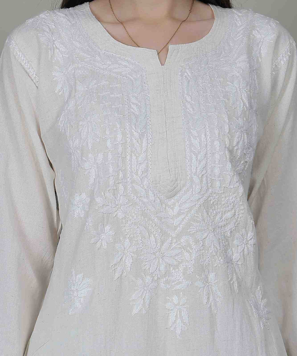 White Chikankari Kurti Set for Women – Pure Cotton Embroidered Suit with Dupatta