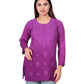 Purple Cotton Kurti for Women – Elegant Floral Embroidered Casual Wear Top