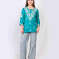 Teal Blue Cotton Kurti for Women Stylish White Floral Embroidered Casual Kurta