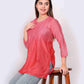 Women’s Chikankari Cotton Kurti in Tomato Red | Elegant Embroidered Tunic for Casual & Office Wear