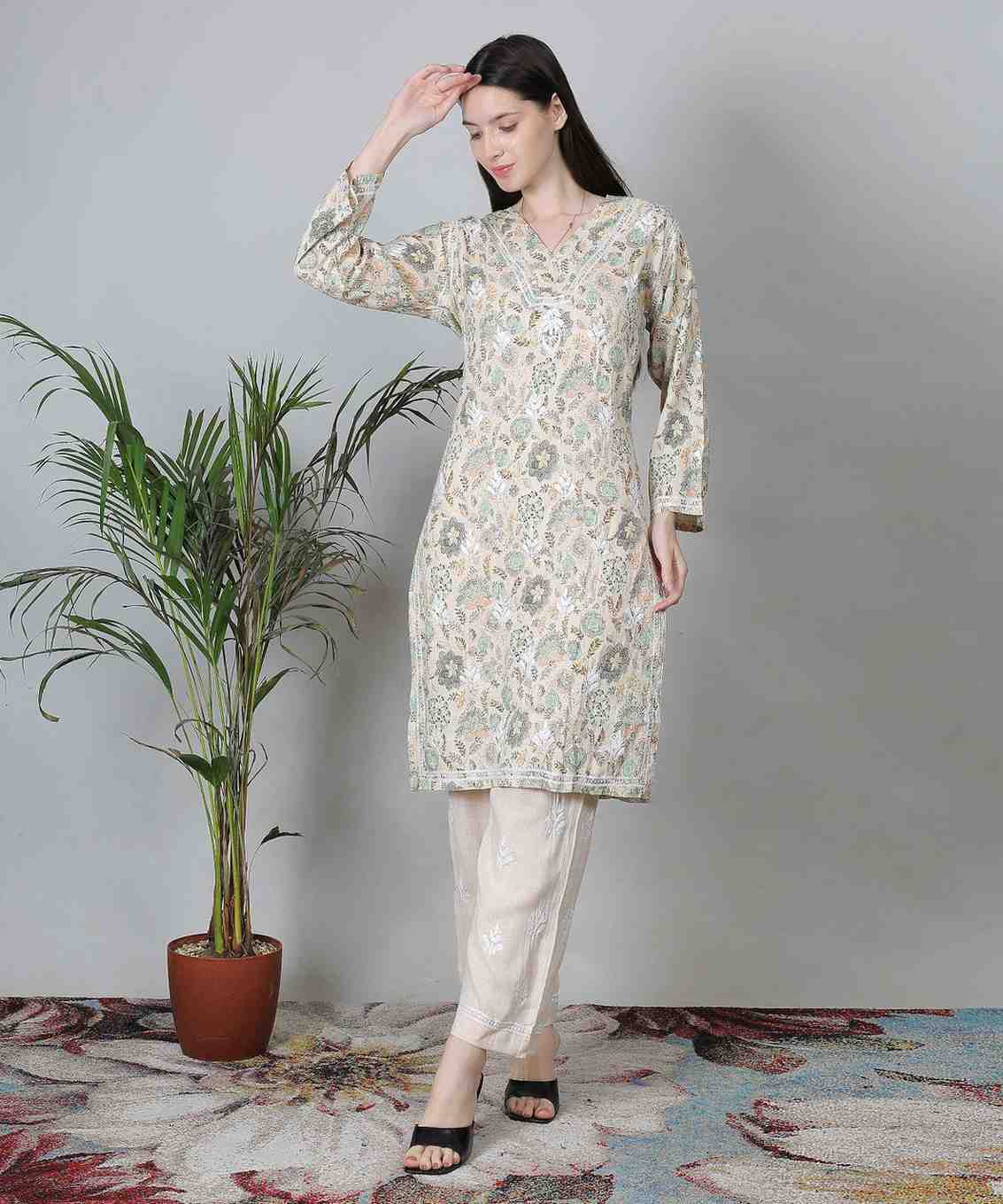 Noor Chikankari Pure Cotton Hand Embroidered Kurti Set for Women