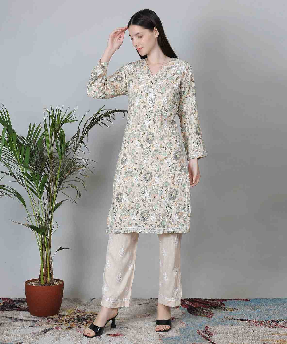 Noor Chikankari Pure Cotton Hand Embroidered Kurti Set for Women