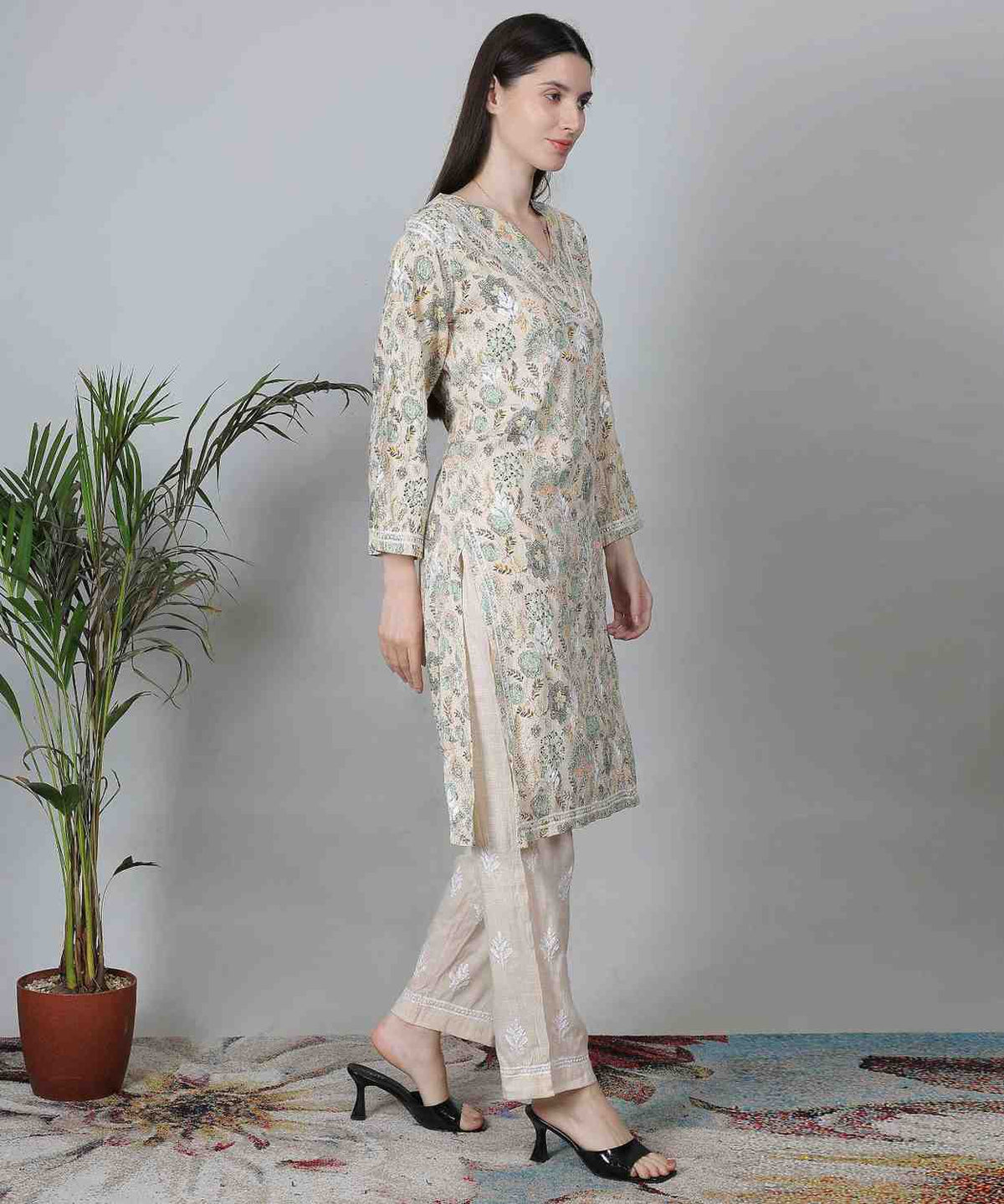 Noor Chikankari Pure Cotton Hand Embroidered Kurti Set for Women